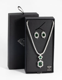Vintage Emerald Diamond Simulant Necklace & Earrings Set - link has visual effect only