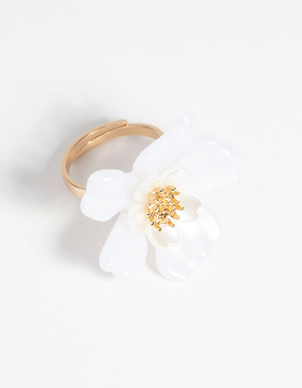 Gold & White Flower Ring