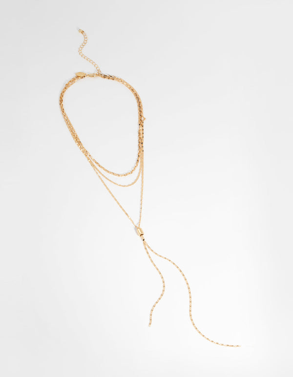 Gold Plated Layered Lariat Necklace