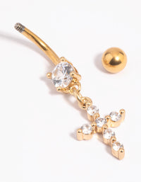 Gold Plated Surgical Steel Cros Belly Bar - link has visual effect only