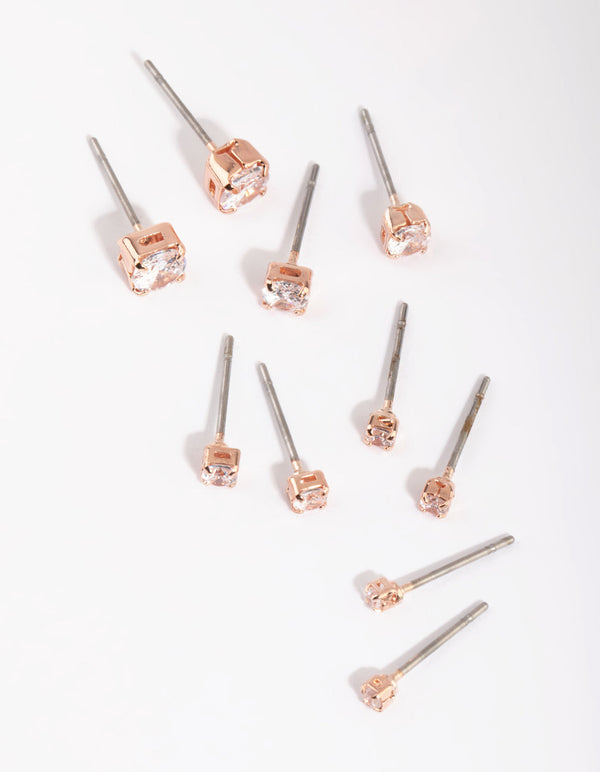 Rose Gold Diamante Stud Earring Pack