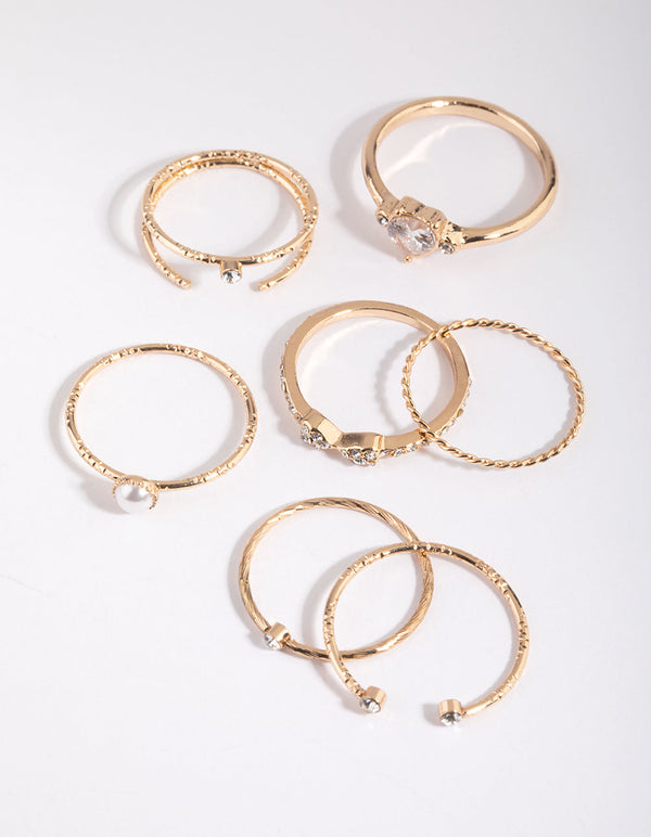 Gold Diamante & Pearl Ring Pack