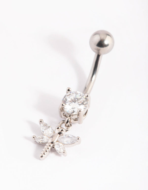 Surgical Steel Dragonfly Diamante Belly Bar