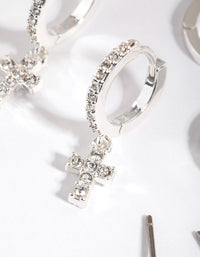 Silver Diamante Cross Over Earring Stack Pack - link has visual effect only