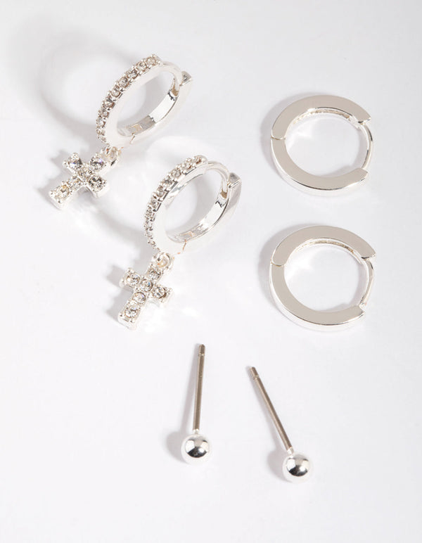 Silver Diamante Cross Over Earring Stack Pack