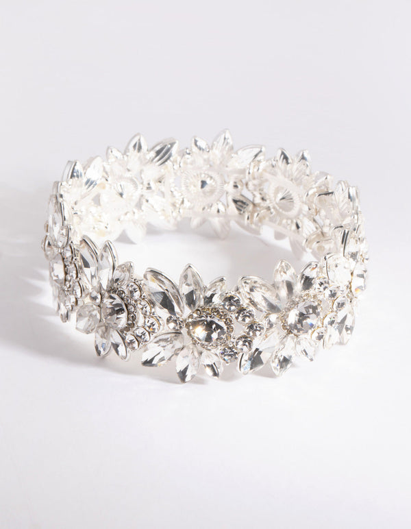 Silver Diamante Flower Stretch Bracelet