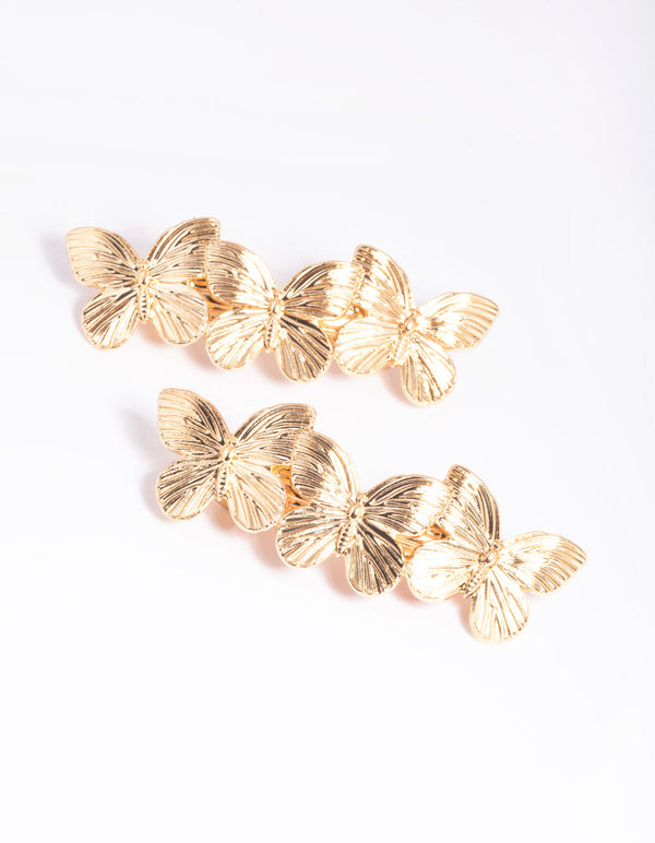 Gold Butterfly Barette Clips