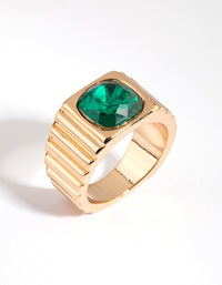 Gold Ribbed Signet Ring - link has visual effect only