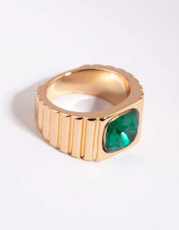 Gold Ribbed Signet Ring