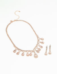 Rose Gold Teardrop Diamante Necklace & Earrings Set - link has visual effect only