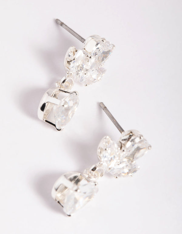 Silver Cubic Zirconia Marquise Statement Necklace & Earrings Set