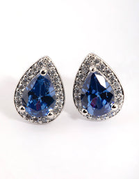 Blue Cubic Zirconia Pear Halo Stud Earrings - link has visual effect only