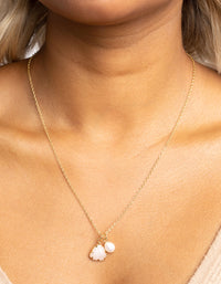 Gold Plated Freshwater Pearl & Rose Quartz Charm Necklace - link has visual effect only
