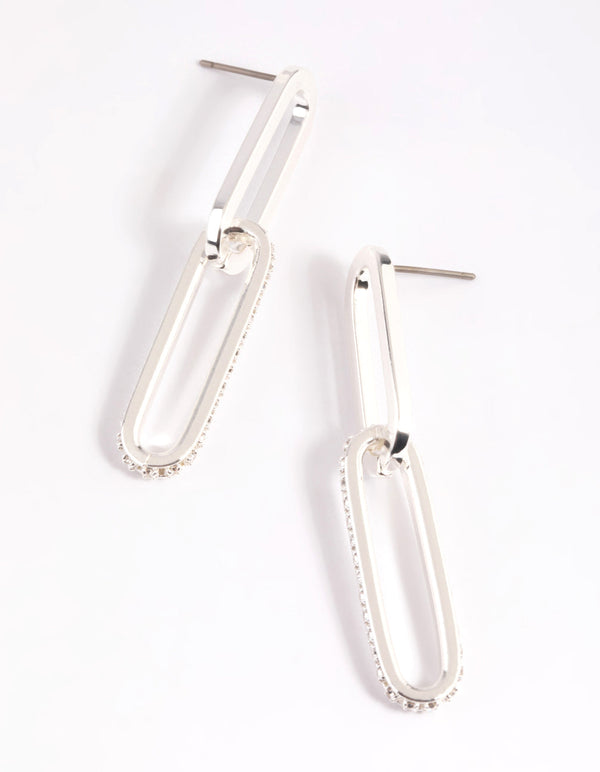 Silver Plated Rectangular Diamante Stud Earrings