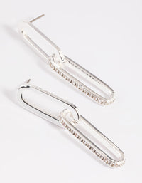 Silver Plated Rectangular Diamante Stud Earrings - link has visual effect only