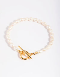 Gold Plated Pearl Fob Bracelet - link has visual effect only