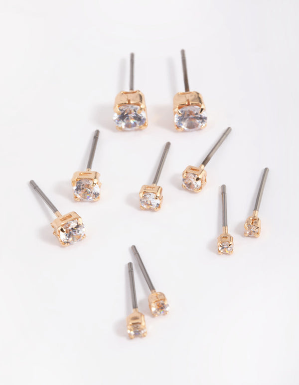 Gold Diamante Stud Earring 5-Pack