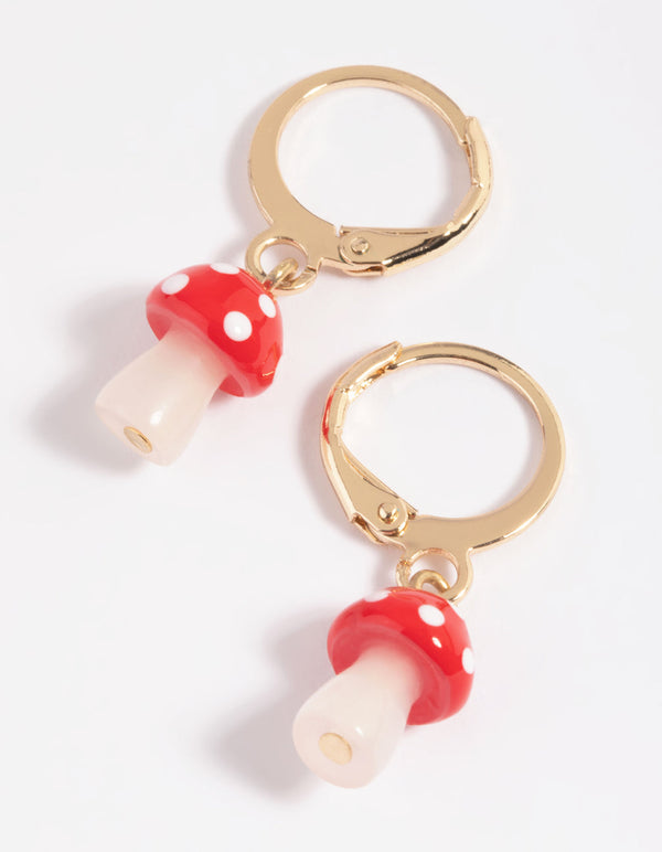 Red Mushroom Huggie Hoop Earrings
