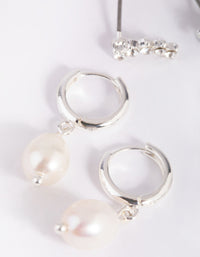 Silver Diamante & Freshwater Pearl Huggie Hoop Earrings - link has visual effect only