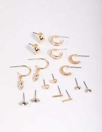 Gold Mixed Stone Stud & Hoop Earring 8-Pack - link has visual effect only