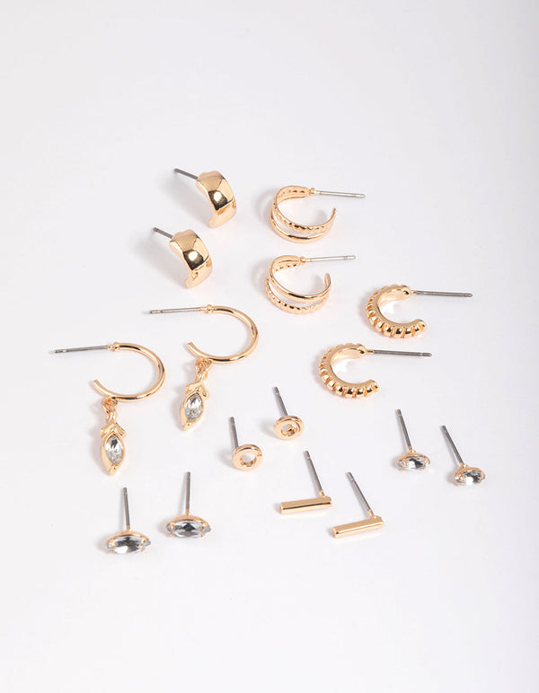 Gold Mixed Stone Stud & Hoop Earring 8-Pack