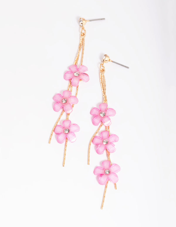 90s Pink Flower Drop Earrings