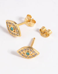 Gold Plated Sterling Silver Cubic Zirconia Evil Eye Stud Earrings - link has visual effect only