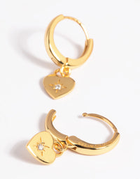 Gold Plated Sterling Silver Heart Diamante Huggie Hoop Earrings - link has visual effect only