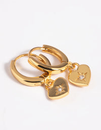 Gold Plated Sterling Silver Heart Diamante Huggie Hoop Earrings - link has visual effect only