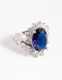 Rhodium Cubic Zirconia Vintage Sapphire Oval Ring - link has visual effect only