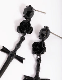 Matte Black Rose & Sword Drop Earrings - link has visual effect only