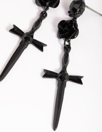 Matte Black Rose & Sword Drop Earrings - link has visual effect only