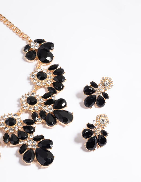 Black Mixed Stone Necklace & Earrings Set