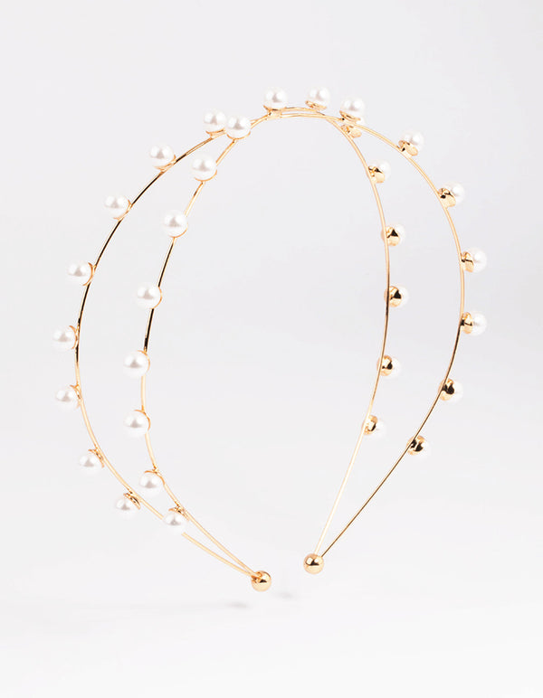 Gold Cross Over Pearl Headband