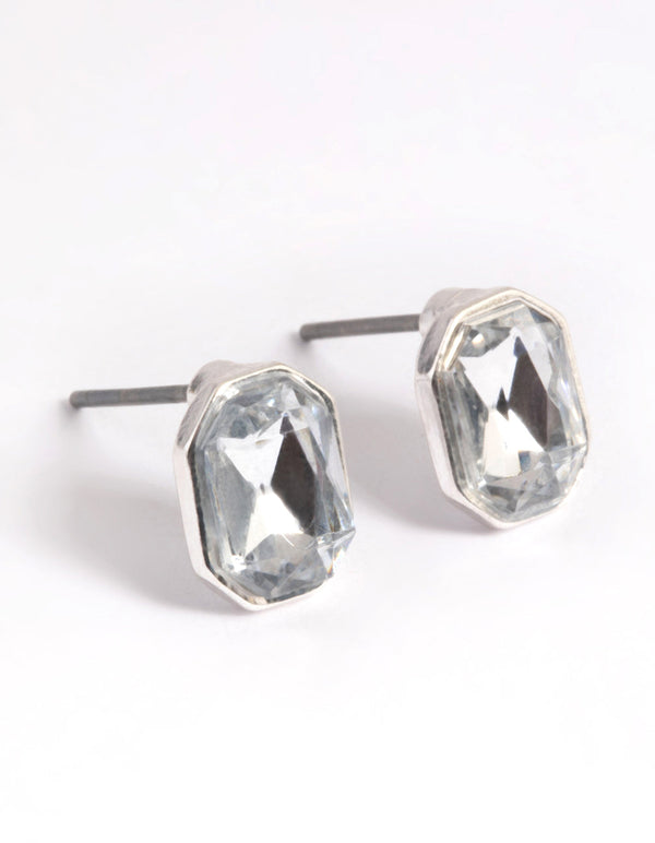 Silver Diamante Radiant Stud Earrings