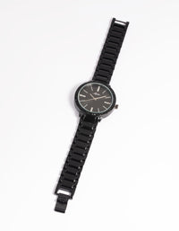 Gunmetal Diamante Link Strap Watch - link has visual effect only