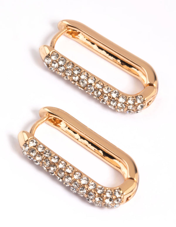 Gold Diamante Oval Huggie Hoop Earrings