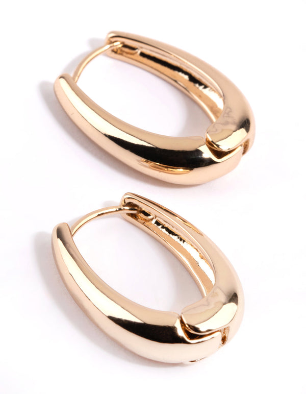 Gold Oval Huggie Hoop Earrings