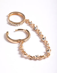 Gold Cubic Zirconia Statement Chain Huggie Hoop Earrings - link has visual effect only