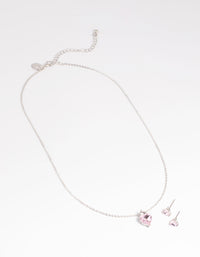 Pink Heart Necklace & Earrings Set - link has visual effect only