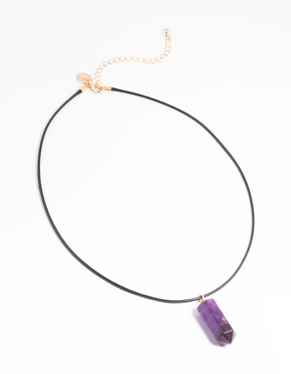 Gold Amethyst Shard Cord Necklace