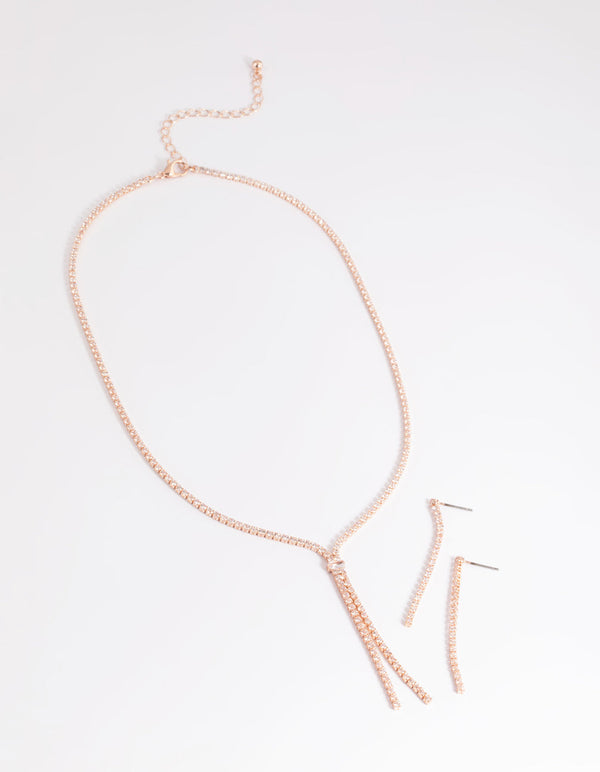 Rose Gold Cubic Zirconia Cupchain Earring & Necklace Set