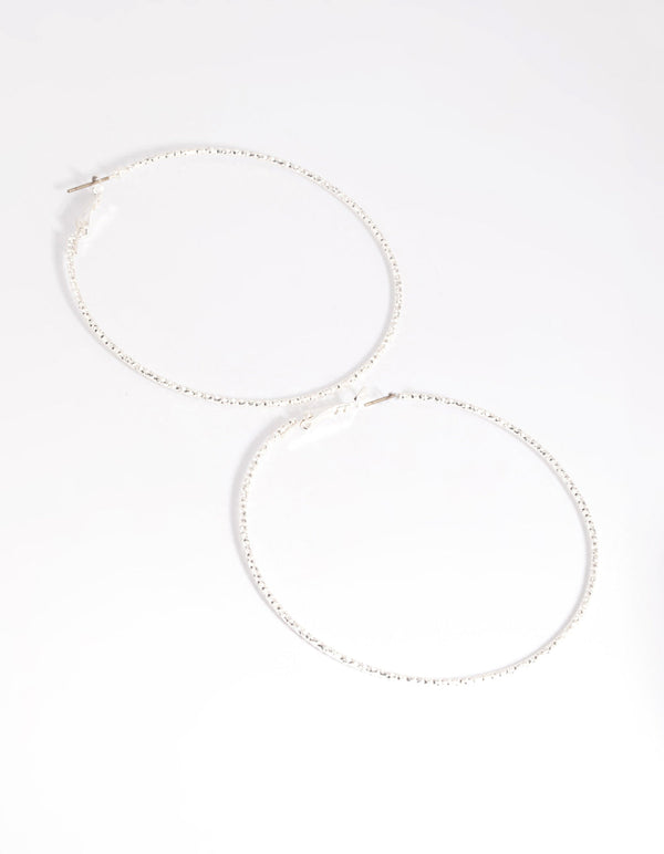 Silver 70mm Facet Textured Hoop Earrings