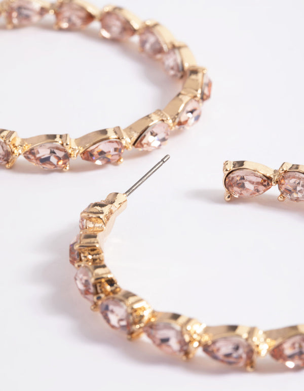 Gold Pear Stone Hoop Earrings