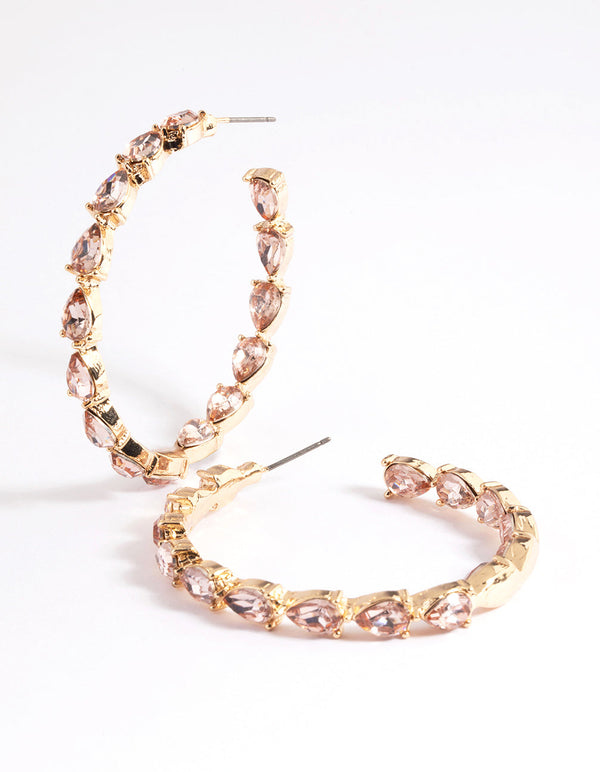 Gold Pear Stone Hoop Earrings