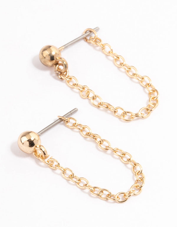 Gold Ball Chain Front & Back Earrings