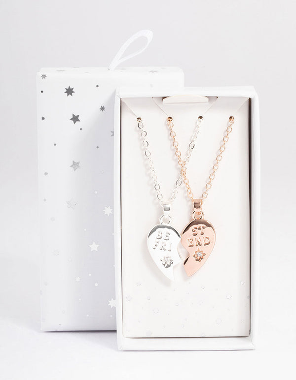 Mixed Metal BFF Diamante Heart Necklace Pack