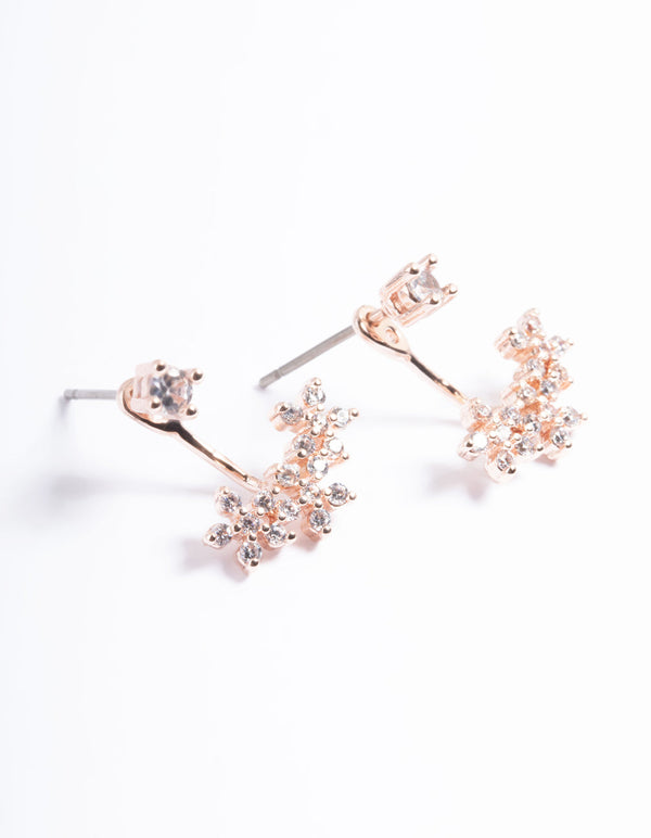 Rose Gold Plated Cubic Zirconia Flower Jacket Earring