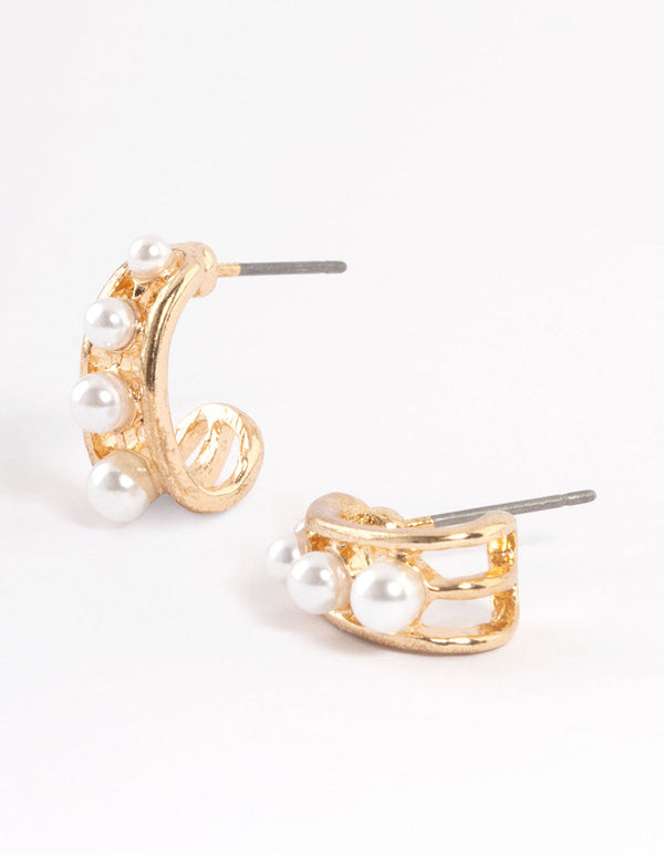 Gold Graduated Pearl Huggie Earrings