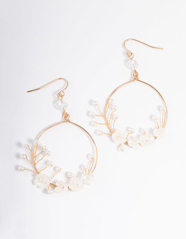 Gold Pearl Reef Flower Drop Earrings
